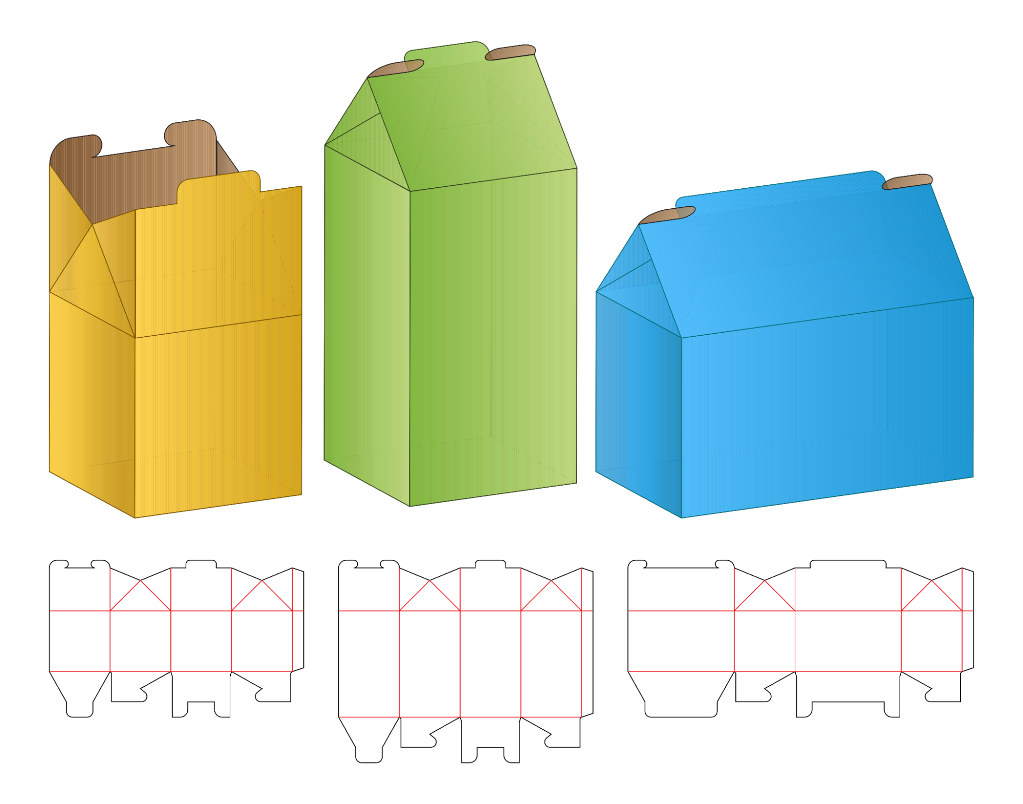 Gestanste kartonverpakkingen met bijhorende stanstekening en vouwlijnen